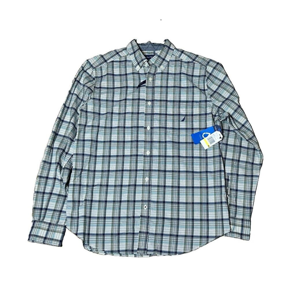 NWT Nautica Classic Fit Stretch Plaid Long Sleeve Button Down Men's Shirt Medium
